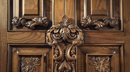 Elegantly carved cabinet doors, a testament to custom craftsmanship and vintage luxury