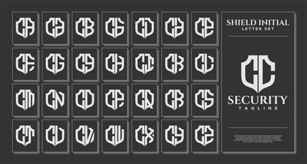 Luxury line shield letter C CC logo template set - obrazy, fototapety, plakaty