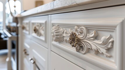 Close-up of exquisite custom cabinetry, showcasing luxury vintage designs in a modern home - obrazy, fototapety, plakaty