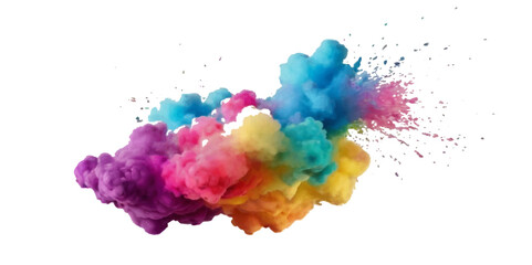 Vector colorful vibrant rainbow, smoke and cloud holi paint color powder explosion with bright colors isolated  on transparent background. Multicolored explosion of rainbow powder paint holi festival 
