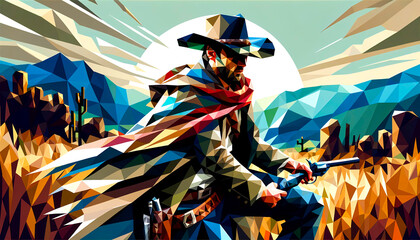 ウエスタンの男性の多角形イラスト