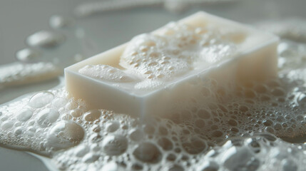 Concept photo of soap on a marble floor, close-up. Raw graphic photos. Cosmetics advertising materials.