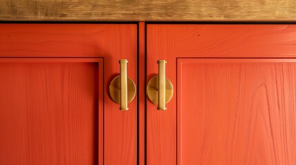 A vibrant modern cabinet in a bold color, captured in a close-up that highlights its stylish hardware
