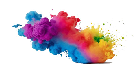 Vector abstract colorful rainbow holi paint and colorful cloud smoke powder explosion isolated on transparent wide panorama background.