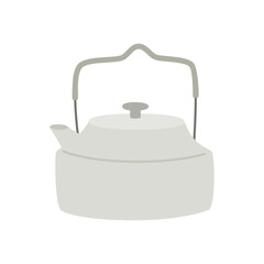 Cute kettle isolated on a white background. Travel camping equipment for survival in outdoors