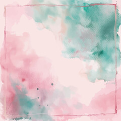 A painting of a watercolored background with a green and pink splash.