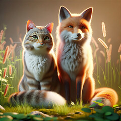 ネコとキツネのフォトリアル
