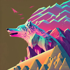 山とオオカミのグラフィック