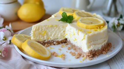 Velvety lemon cheesecake without baking. Gentle cold dough. Lemon cake. 