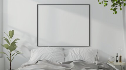 Frame mockup in white modern Bedroom interior
