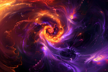 Neon galaxy with swirling purple and orange hues. Mesmerizing artwork on black background.