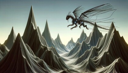 山間を飛行するドラゴン