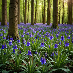 Bluebell flowers in a forest 
