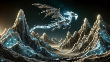 山間を飛行するドラゴン