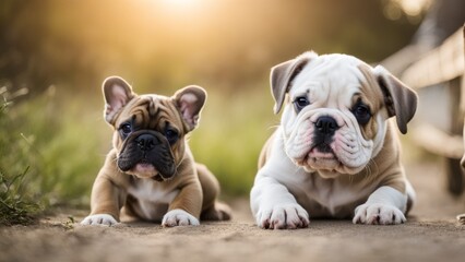 Cute little bulldogs. - obrazy, fototapety, plakaty