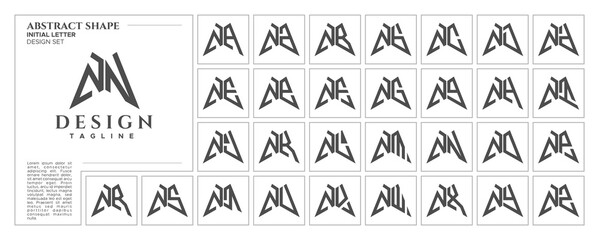 Flat line sharp abstract shape letter N NN logo stamp set - obrazy, fototapety, plakaty