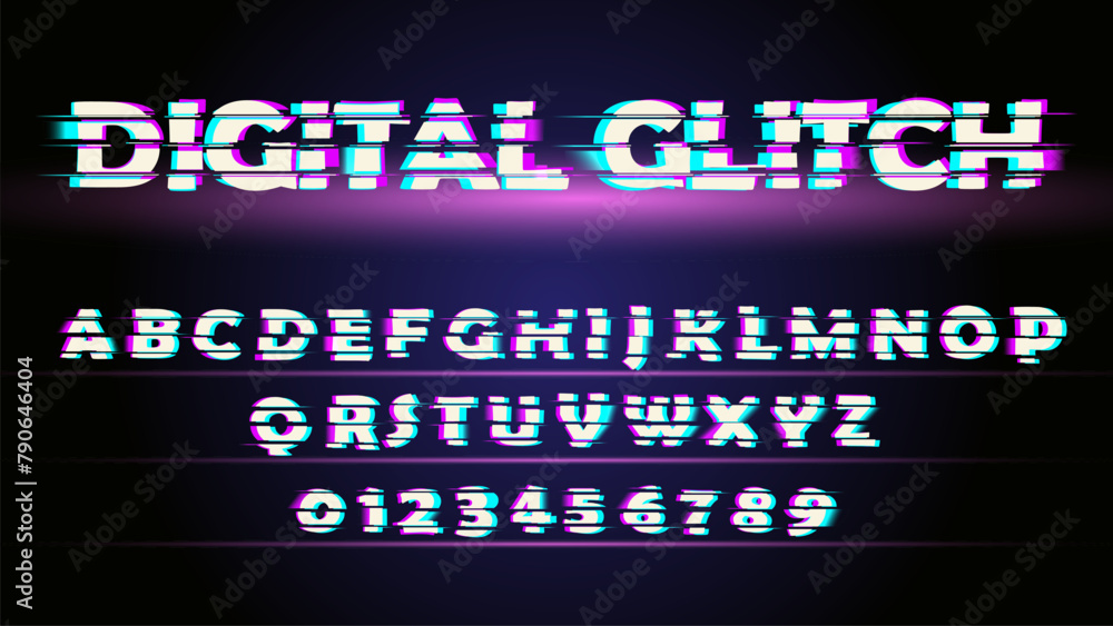 Fototapete a vector font in the glitch style. numeric latin letters and numbers. the font is distorted.