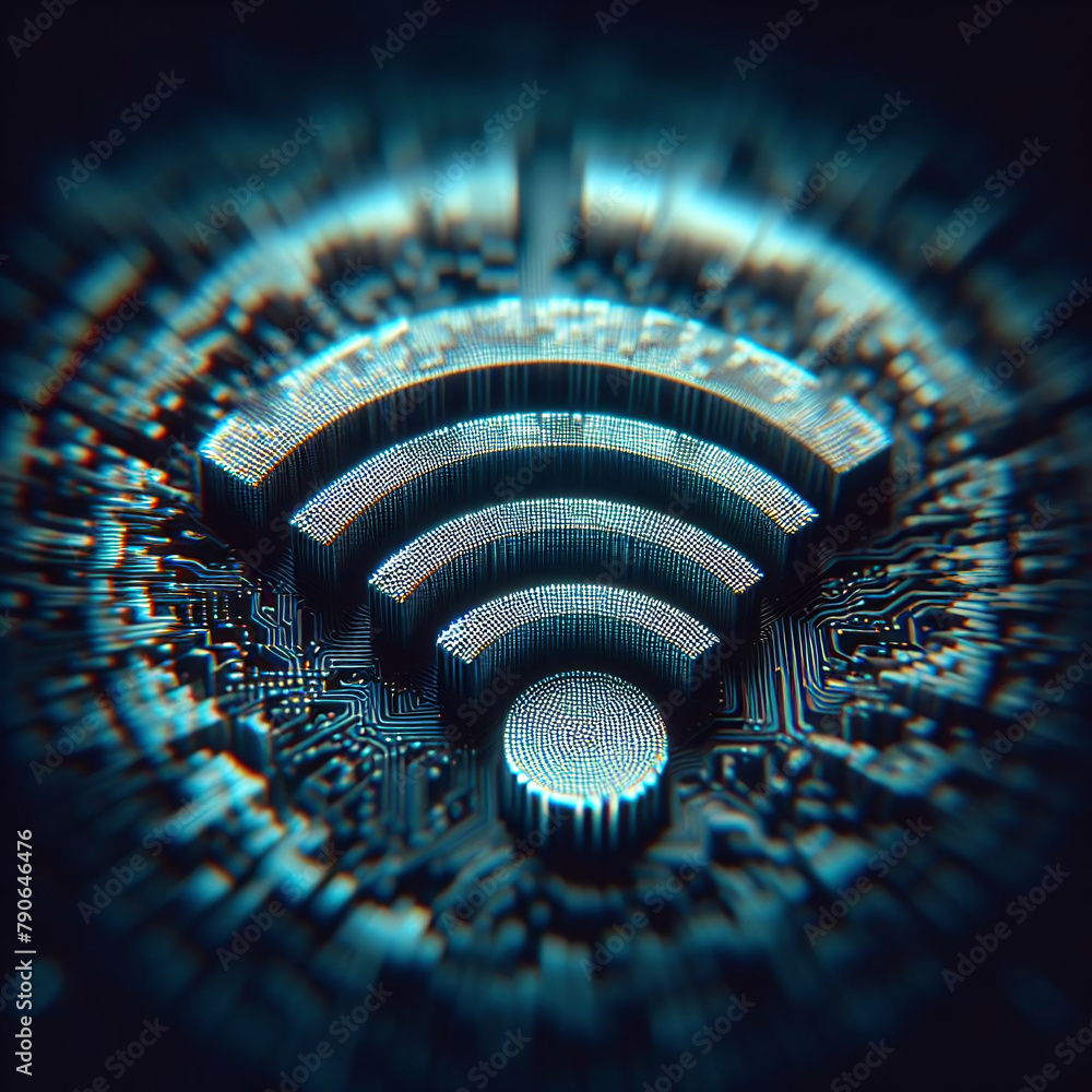 Poster wifi signal on a computer circuit board. 3d illustration.