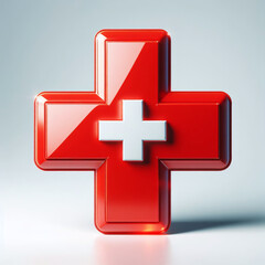 Red cross on a white background. 3d render. Isolated.