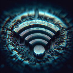 WiFi signal on a computer circuit board. 3d illustration.