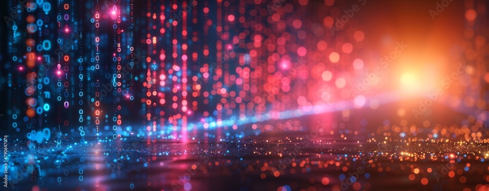 Poster abstract futuristic digital background with glowing data lines and technological elements.