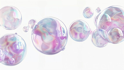 Soft Pastel Soap Bubbles Floating on White Background