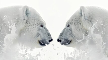 Two adult polar bears close up, wild animals concept, white background, banner