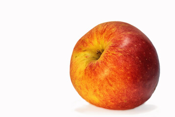 Red apple, nutrition and snack with health, wellness and organic vitamins and diet. Fruit, plant and harvest with botanical produce, horticulture and spring vegetation isolated on white background