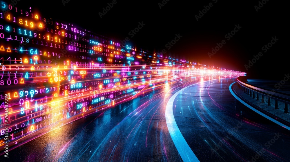 Poster Abstract technology background. Ideal for neural network, cybersecurity, data stream, database.