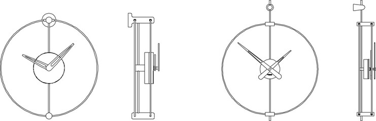Vector sketch illustration of front and side view wall clock design