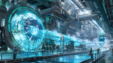 inside a futuristic cold fusion power plant, showcasing the advanced technology and infrastructure that powers this innovative energy source