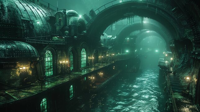 A secret underwater base researching alien flora and fauna from the oceans deepest trenches, under bioluminescent light