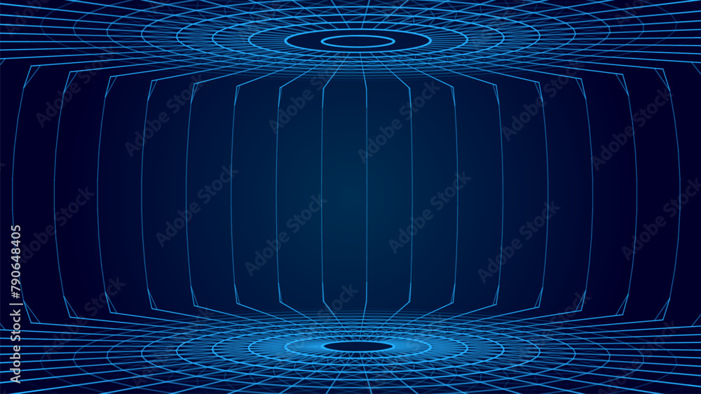 Poster vector visualization of big data on a blue background. digital space. the concept of a compressed sp