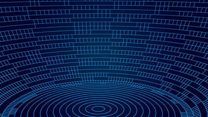 Vector visualization of big data on a blue background. Digital space. The concept of a compressed sphere of connecting lines.