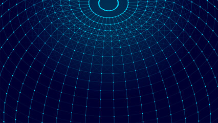 Vector visualization of big data on a blue background. Digital space. The concept of a compressed sphere of connecting lines.