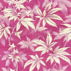 Hemp Seamless Pattern Marijuana Leaves Cannabis Texture Decor Digital Print Cartoon Style  Pink Background