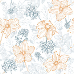 Wild herbs and flowers. Vector  pattern.