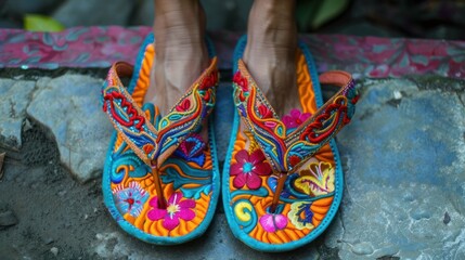 Colorful Balinese sandals, perfect for beach days, embodying relaxation and carefree vibes