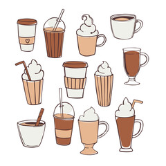 Coffee shop drinks. Sketch illustration.