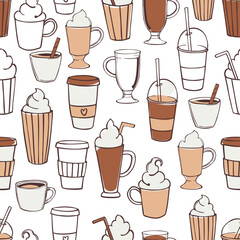 Coffee shop drinks. Vector   pattern.