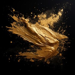 gold paint strokes and glitter on black background. - 790649225