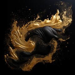 gold paint strokes and glitter on black background. - 790649267