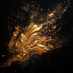 gold paint strokes and glitter on black background. - 790649450