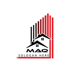Obraz premium Letter MAQ building vector, MAQ initial construction. MAQ real estate. MAQ home letter logo design, MAQ real estate Logo ,MAQ Style home logo 