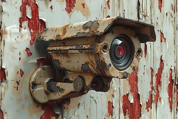 Photo of a cctv camera over a white grunge wall - 790650064