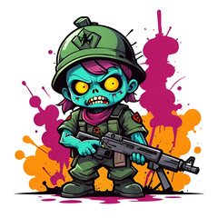 Graffiti abstract little zombie soldier logo for t-shirt