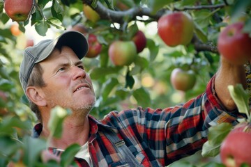 men's hands pluck red apples from a tree. harvesting at the country . close-up. Beautiful simple AI generated image in 4K, unique.