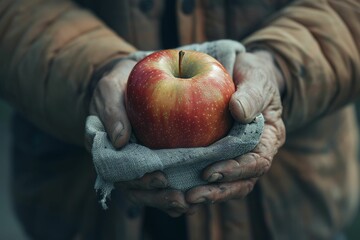 Male Hand Picking Apple from Tree - Far Shot. Generative AI. Beautiful simple AI generated image in 4K, unique.