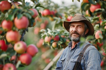Male Hand Picking Apple from Tree - Far Shot. Generative AI. Beautiful simple AI generated image in 4K, unique.