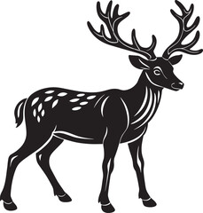 Deer with big antlers. Black and white vector illustration.